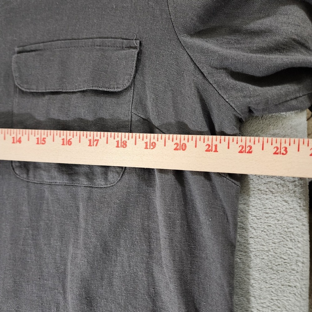Ellen Tracy Gray 55% Linen‎ Zipper Detail Rolled Tab Popover Top Blouse Large - Picture 6 of 8